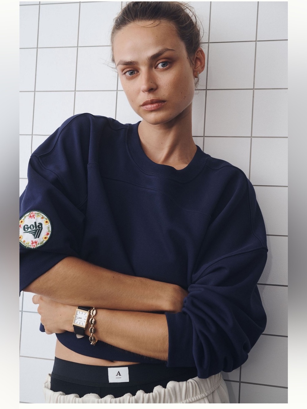 NWOT Gola Navy Cropped Sweatshirt with Logo Patch